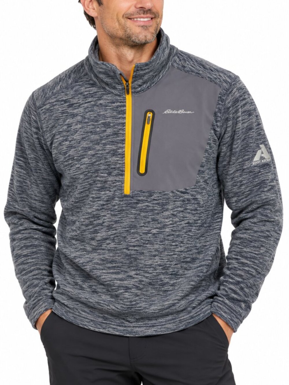 EDDIE BAUER First Ascent Cloud Layer Pro 1/4 Zip Pullover Sweater Grey Lrg Tall